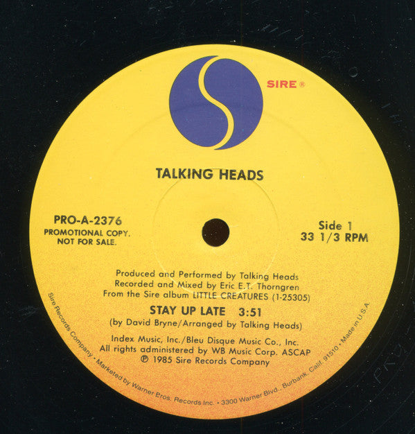 Talking Heads : Stay Up Late (12", Single, Promo)