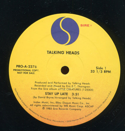 Talking Heads : Stay Up Late (12", Single, Promo)