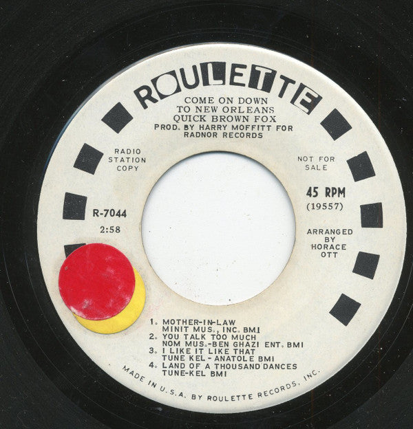 Quick Brown Fox : Come On Down To New Orleans / Workin' On My Thing (7", Promo)