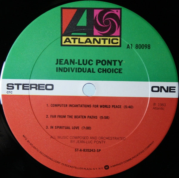 Jean-Luc Ponty : Individual Choice (LP, Album, Club)