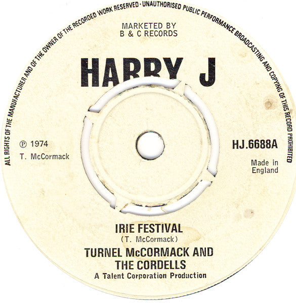 Turnell McCormack And The Cordells : Irie Festival (7")