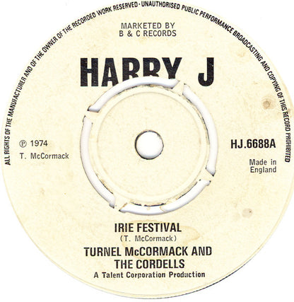 Turnell McCormack And The Cordells : Irie Festival (7")