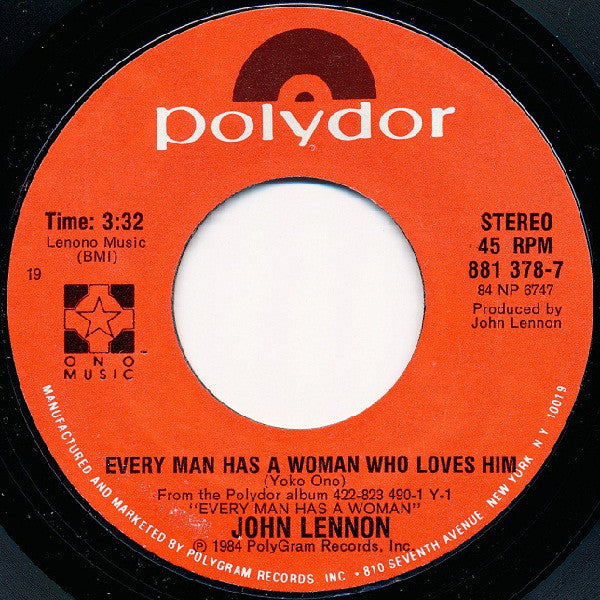 John Lennon : Every Man Has A Woman Who Loves Him (7", Styrene, 19 )