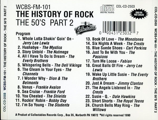Various : WCBS-FM-101 The History Of Rock The 50's Part 2 (CD, Comp)