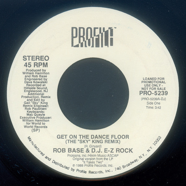 Rob Base & DJ E-Z Rock : Get On The Dancefloor / Keep It Going Now (7", Promo)