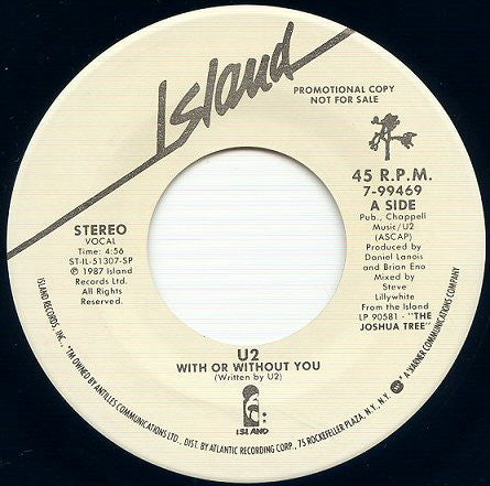 U2 : With Or Without You (7", Single, Promo, Spe)