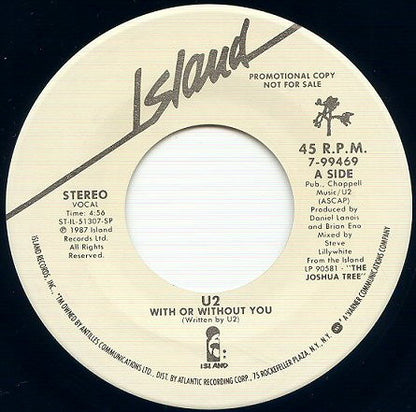 U2 : With Or Without You (7", Single, Promo, Spe)