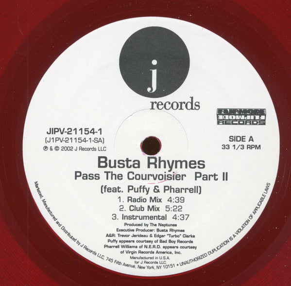 Busta Rhymes : Pass The Courvoisier Part II (12", Promo, Red)