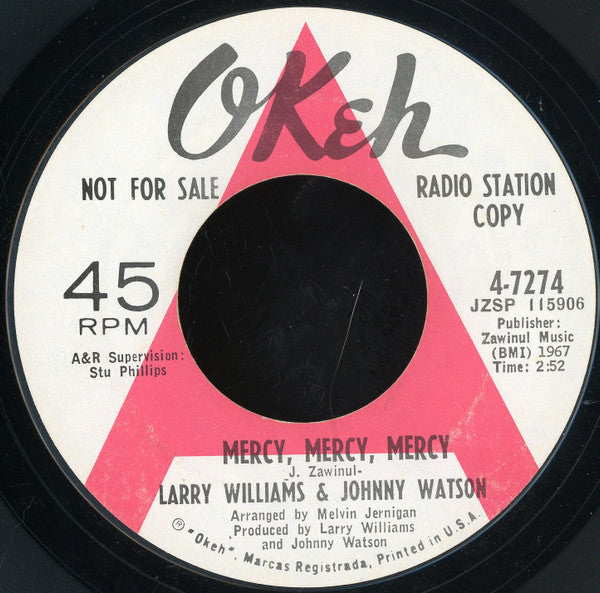 Larry Williams & Johnny Watson : A Quitter Never Wins / Mercy, Mercy, Mercy (7", Promo, Styrene)
