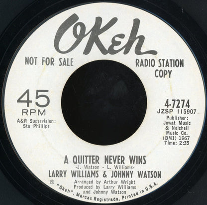 Larry Williams & Johnny Watson : A Quitter Never Wins / Mercy, Mercy, Mercy (7", Promo, Styrene)