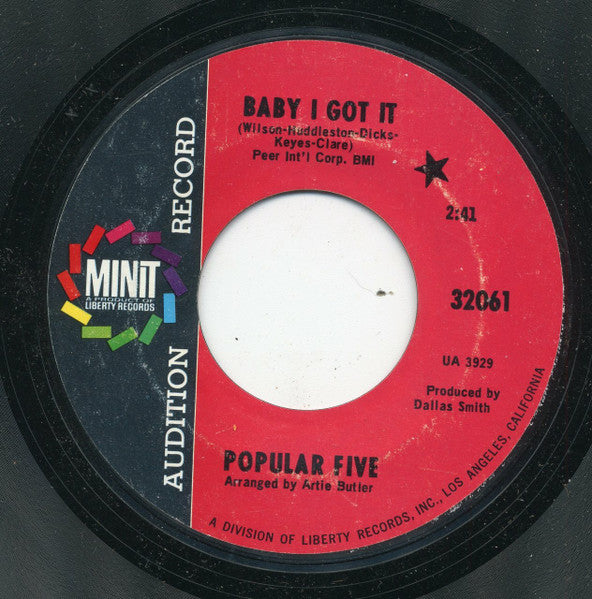 Popular Five : Baby I Got It / I Don't Want To Be Without Her  (7", Single, Promo, Styrene)