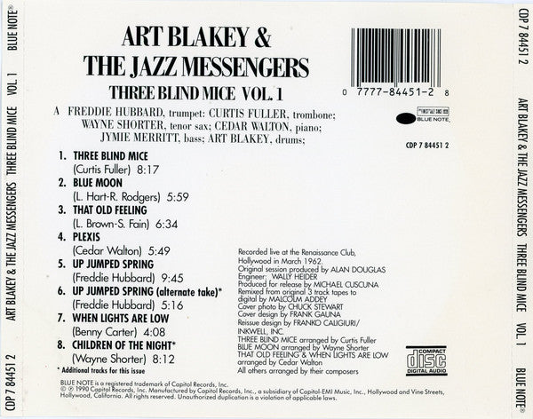 Art Blakey & The Jazz Messengers : 3 Blind Mice Volume 1 (CD, Album, RE, RP)