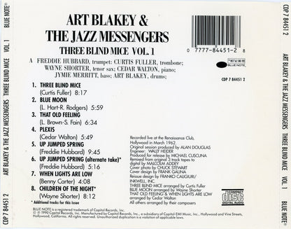 Art Blakey & The Jazz Messengers : 3 Blind Mice Volume 1 (CD, Album, RE, RP)