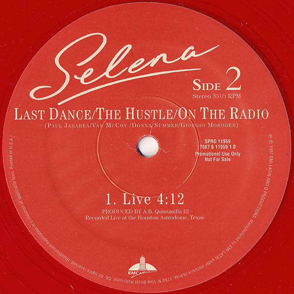 Selena : Last Dance/The Hustle/On The Radio (12", Promo, Red)