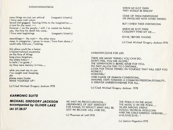 Michael Gregory Jackson : Karmonic Suite (LP, Album)