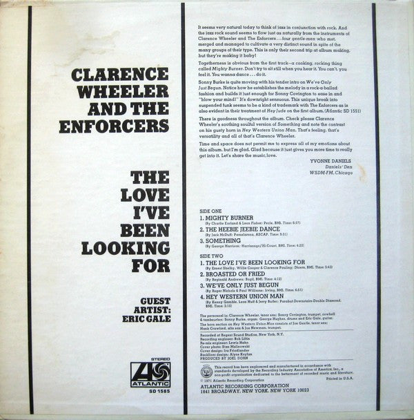Clarence Wheeler & The Enforcers : The Love I've Been Looking For (LP, Album, RI)