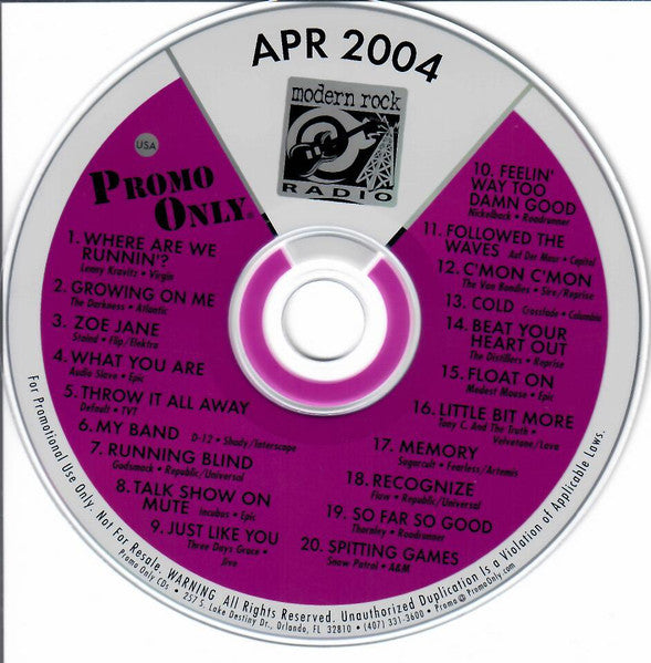 Various : Promo Only Modern Rock Radio: April 04 (CD, Comp, Promo)