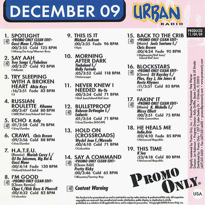 Various : Promo Only Urban Radio: December 09 (CD, Comp, Promo)