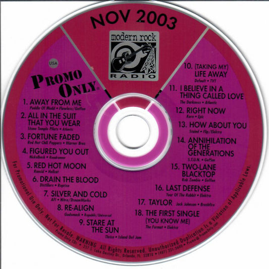 Various : Promo Only Modern Rock: November 03 (CD, Comp, Promo)