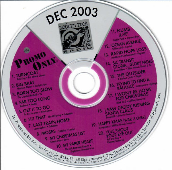 Various : Promo Only Modern Rock Radio: December 03 (CD, Comp, Promo)