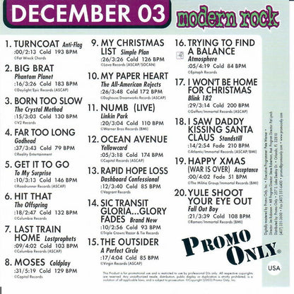 Various : Promo Only Modern Rock Radio: December 03 (CD, Comp, Promo)