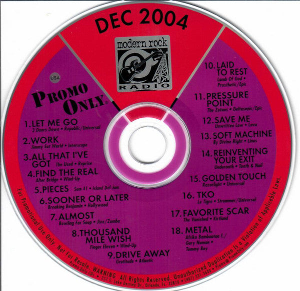 Various : Promo Only Modern Rock Radio: December 04 (CD, Comp, Promo)
