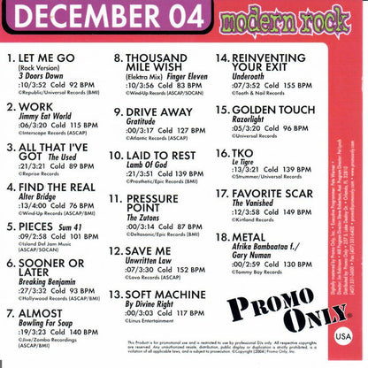 Various : Promo Only Modern Rock Radio: December 04 (CD, Comp, Promo)