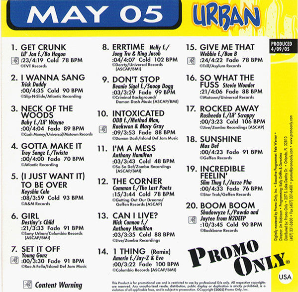 Various : Promo Only Urban Radio May 05 (CD, Comp, Promo)