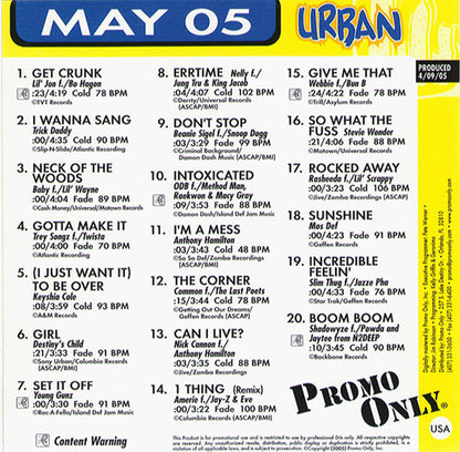 Various : Promo Only Urban Radio May 05 (CD, Comp, Promo)