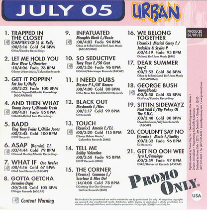 Various : Promo Only Urban Radio July 05 (CD, Comp, Promo)