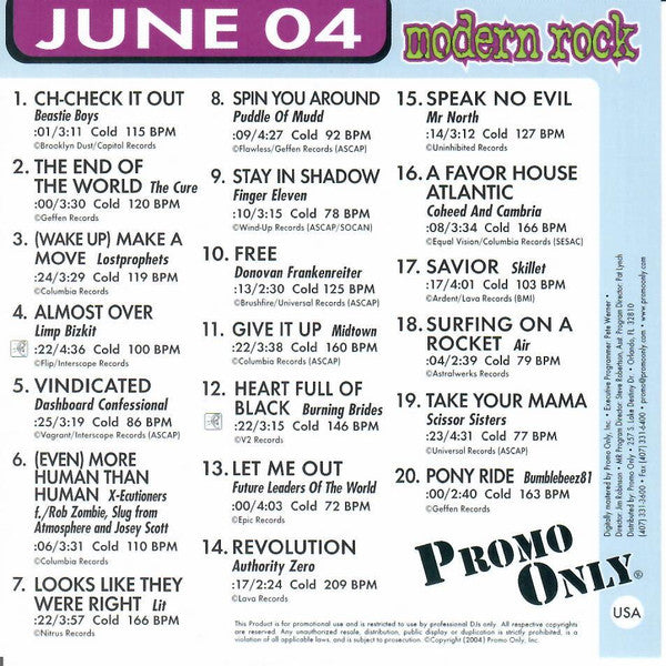 Various : Promo Only Modern Rock Radio: June 2004 (CD, Comp, Promo)