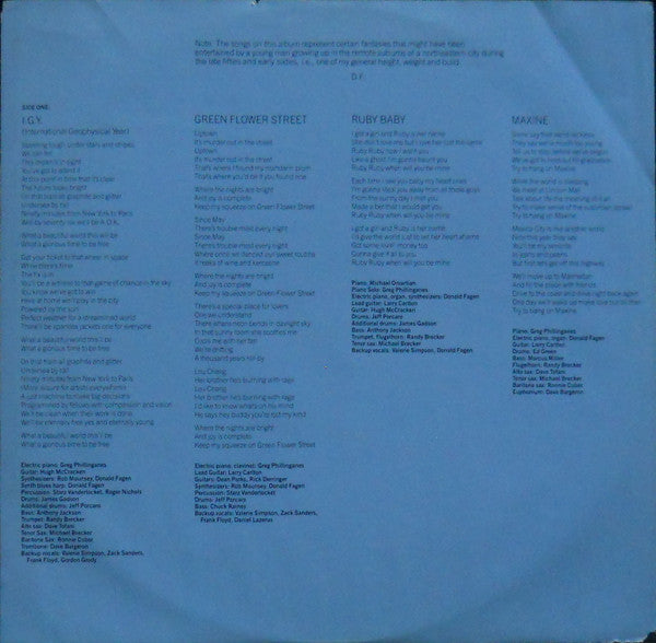 Donald Fagen : The Nightfly (LP, Album, Club, Pit)