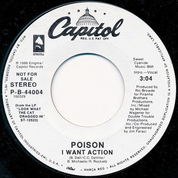 Poison (3) : I Want Action (7", Single, Promo, Styrene, Pos)