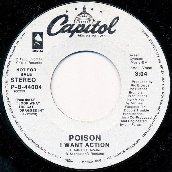 Poison (3) : I Want Action (7", Single, Promo, Styrene, Pos)