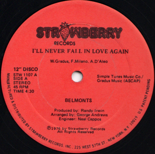 The Belmonts : I'll Never Fall In Love Again (12")