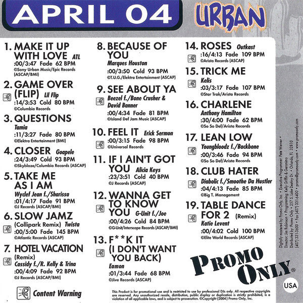 Various : Promo Only Urban Radio: April 2004 (CD, Comp, Promo)