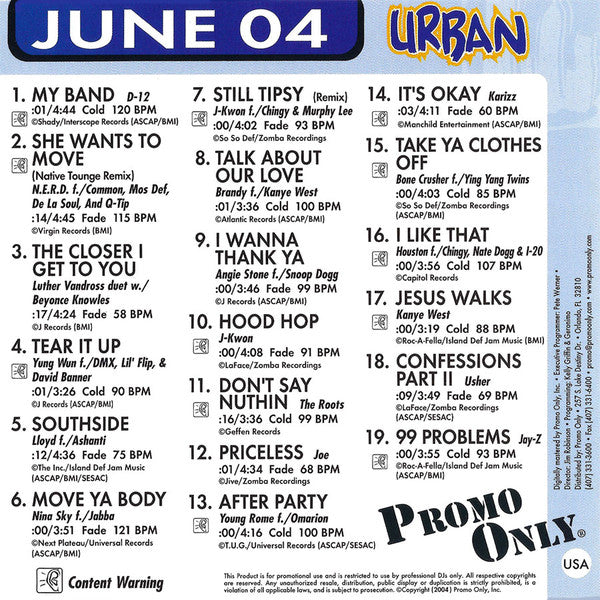 Various : Promo Only Urban Radio: June 2004 (CD, Comp, Promo)