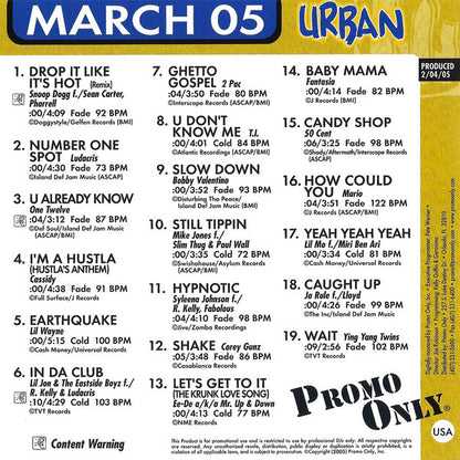 Various : Promo Only Urban Radio: March 2005 (CD, Comp, Promo)