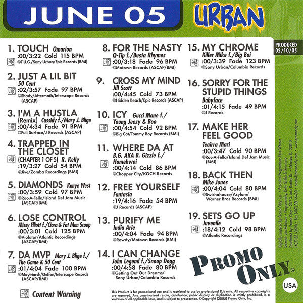 Various : Promo Only Urban Radio (June 2005) (CD, Comp, Promo)