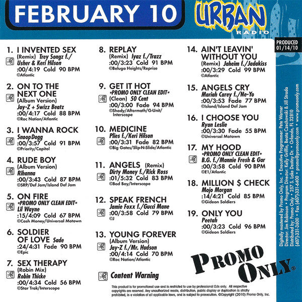 Various : Promo Only Urban Radio: February 2010 (CD, Comp, Promo)