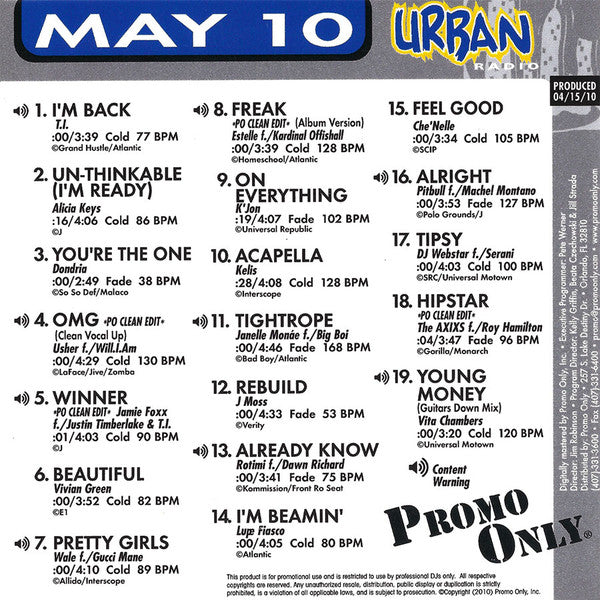 Various : Promo Only Urban Radio: May 2010 (CD, Comp, Promo)