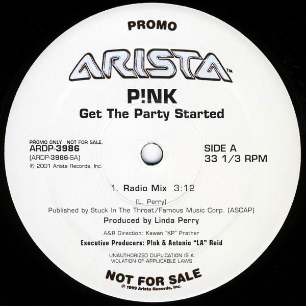 P!NK : Get The Party Started (12", Promo)