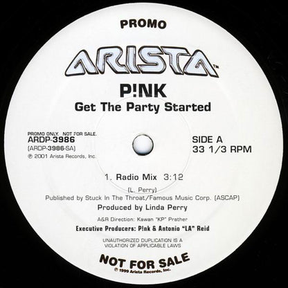 P!NK : Get The Party Started (12", Promo)