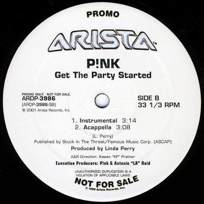 P!NK : Get The Party Started (12", Promo)