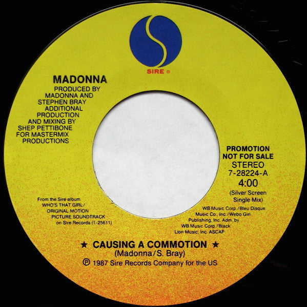 Madonna : Causing A Commotion (7", Single, Promo, Styrene)
