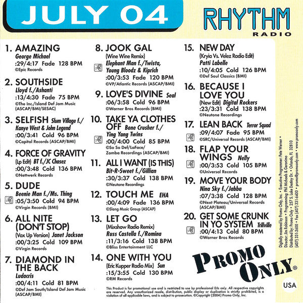 Various : Promo Only Rhythm Radio: July 2004 (CD, Comp, Promo)