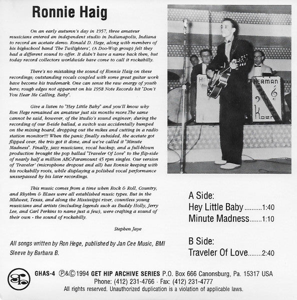 Ronnie Haig : Hey Little Baby (7", RE)
