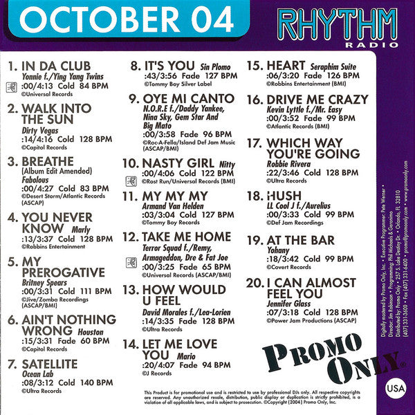 Various : Promo Only Rhythm Radio: October 2004 (CD, Comp, Promo)