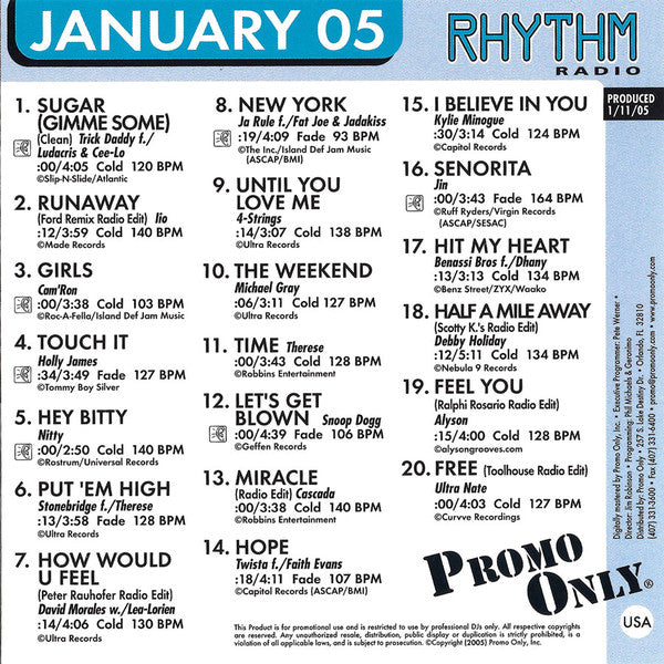 Various : Promo Only Rhythm Radio: January 2005 (CD, Comp, Promo)