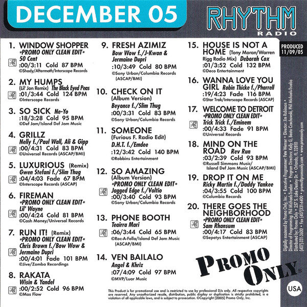 Various : Promo Only Rhythm Radio: December 2005 (CD, Comp, Promo)